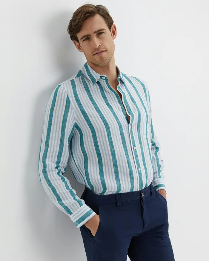 Sportscraft Pointon Long Sleeve Stripe Shirt Whiteblue Men Shirts