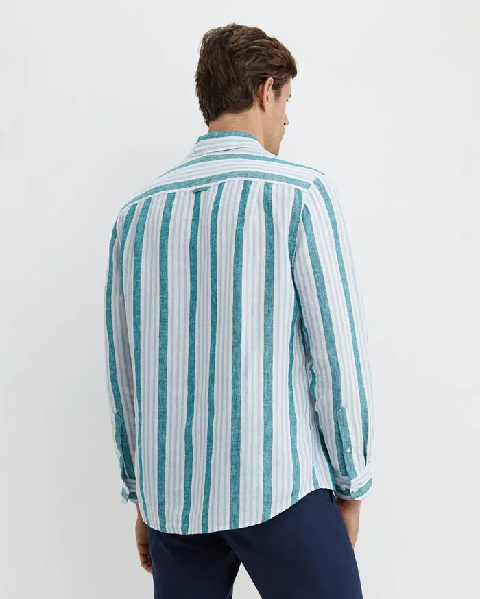 Sportscraft Pointon Long Sleeve Stripe Shirt Whiteblue Men Shirts