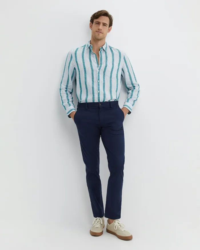 Sportscraft Pointon Long Sleeve Stripe Shirt Whiteblue Men Shirts