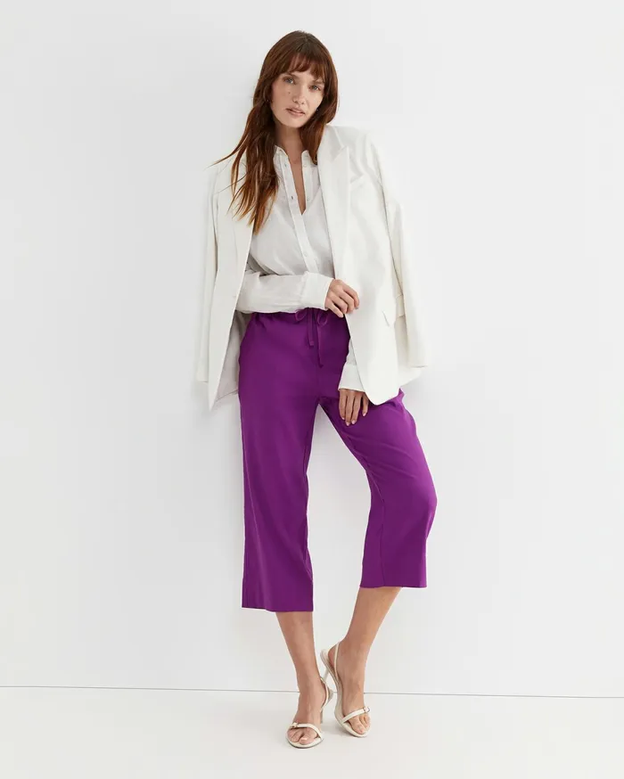 Sportscraft Rosa Crop Linen Pant Hydrangea Women Pants