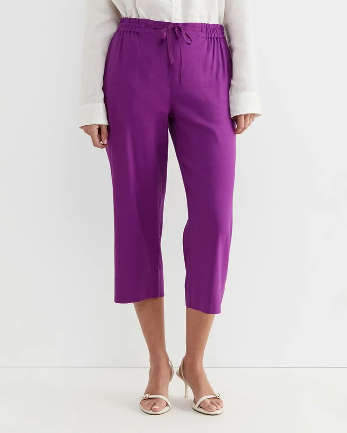 Sportscraft Rosa Crop Linen Pant Hydrangea Women Pants