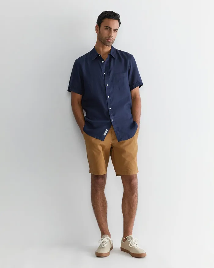 Sportscraft Short Sleeve Linen Shirt Navy Men Shirts