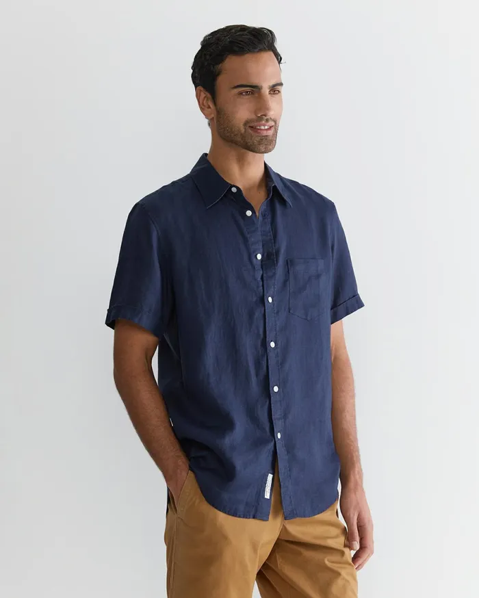 Sportscraft Short Sleeve Linen Shirt Navy Men Shirts
