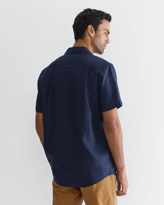 Sportscraft Short Sleeve Linen Shirt Navy Men Shirts