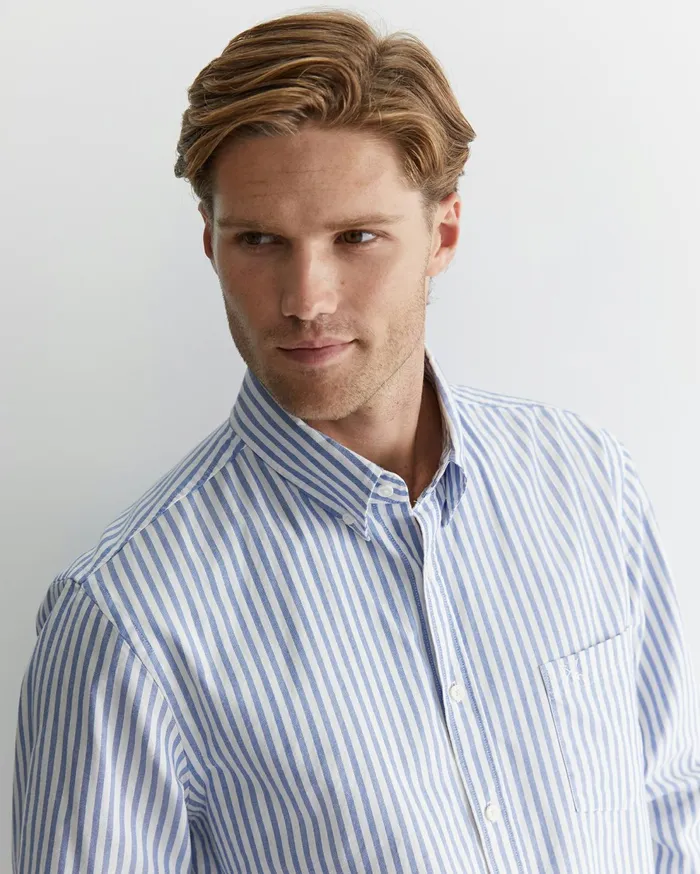 Sportscraft Stripe Oxford Shirt Dutch Blue Men Shirts
