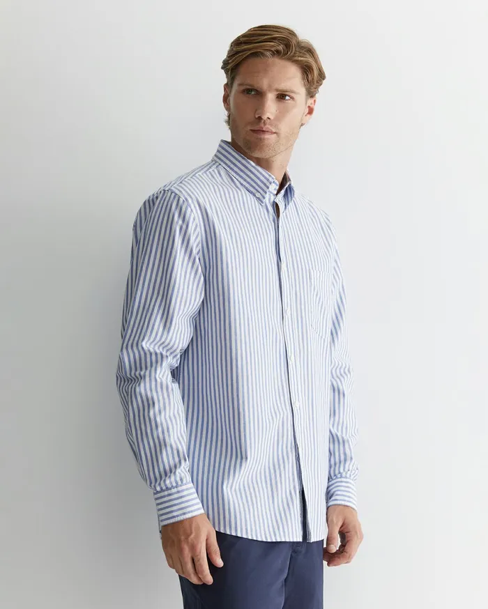 Sportscraft Stripe Oxford Shirt Dutch Blue Men Shirts