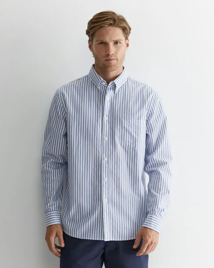 Sportscraft Stripe Oxford Shirt Dutch Blue Men Shirts