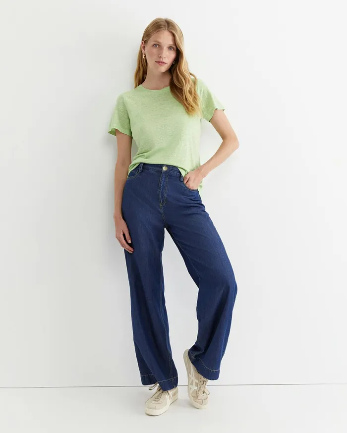 Sportscraft Tonia Crew Neck Linen Tee Pear Women Tops and Tees