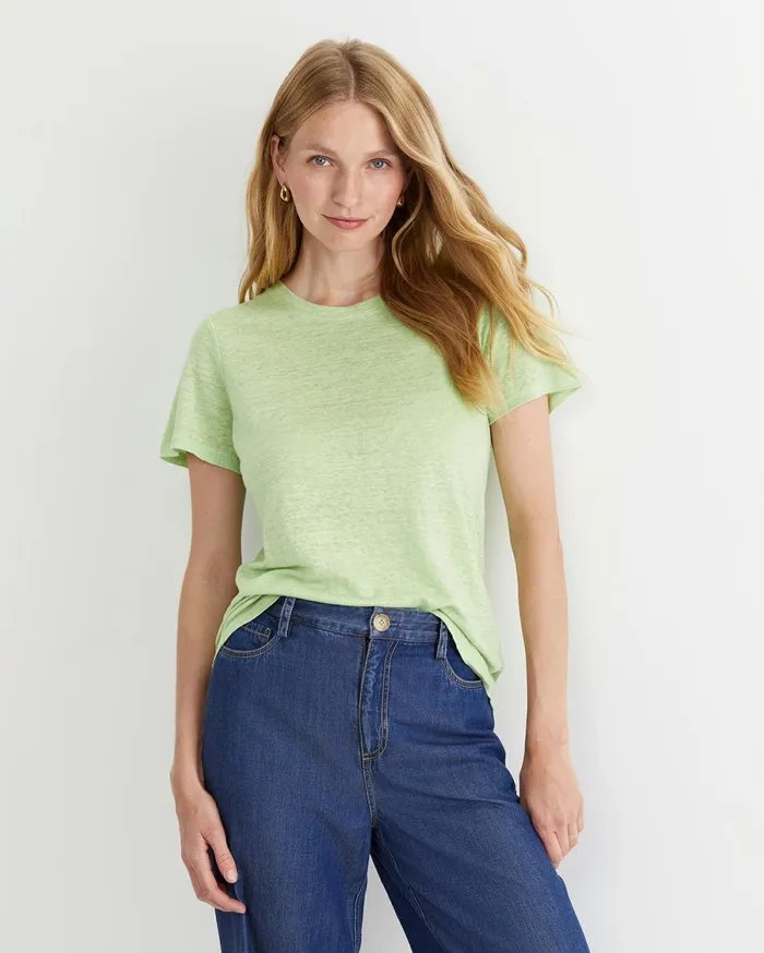 Sportscraft Tonia Crew Neck Linen Tee Pear Women Tops and Tees