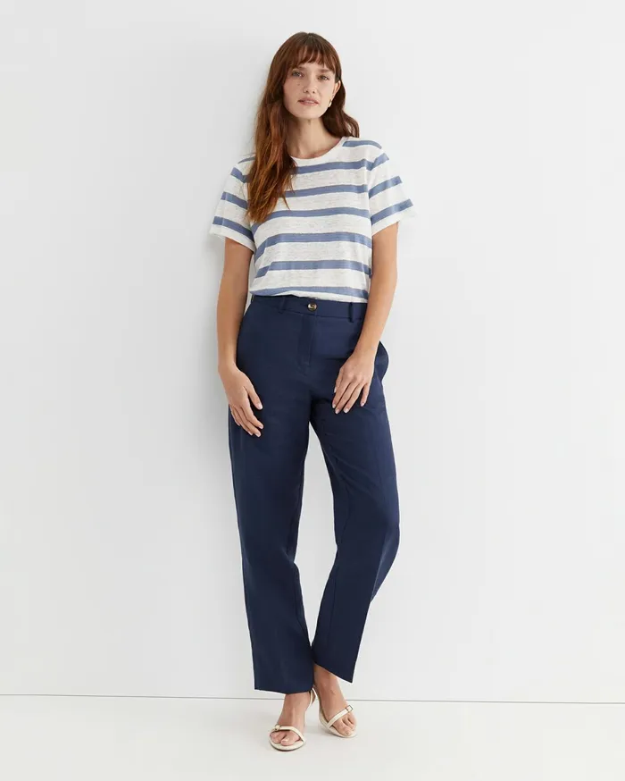 Sportscraft Tonia Stripe Linen Tee Whiteblue Women Tops and Tees
