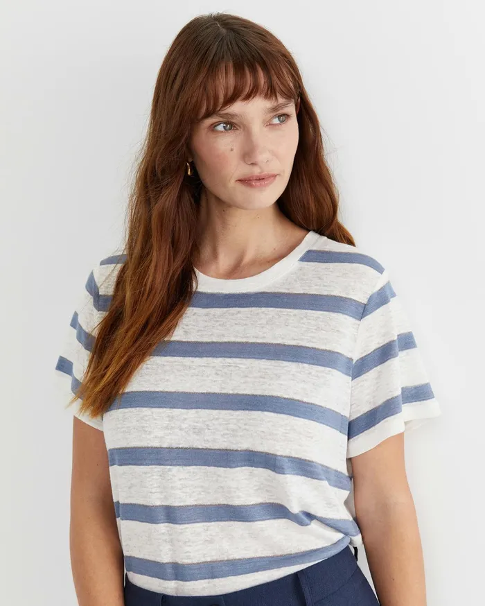 Sportscraft Tonia Stripe Linen Tee Whiteblue Women Tops and Tees
