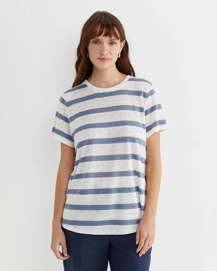 Sportscraft Tonia Stripe Linen Tee Whiteblue Women Tops and Tees