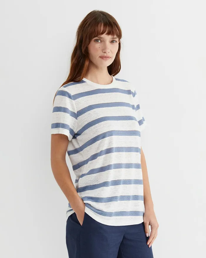Sportscraft Tonia Stripe Linen Tee Whiteblue Women Tops and Tees
