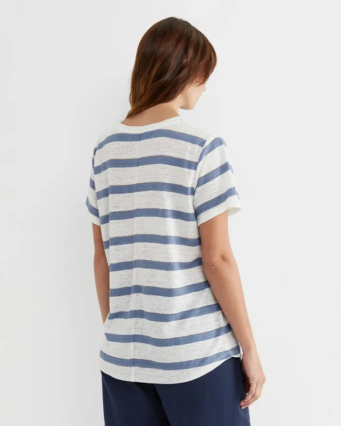 Sportscraft Tonia Stripe Linen Tee Whiteblue Women Tops and Tees