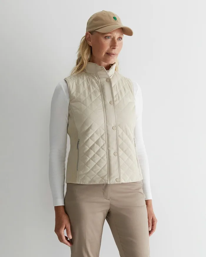 Sportscraft Vera Quilted Vest Stone Women Knits and Cardigans