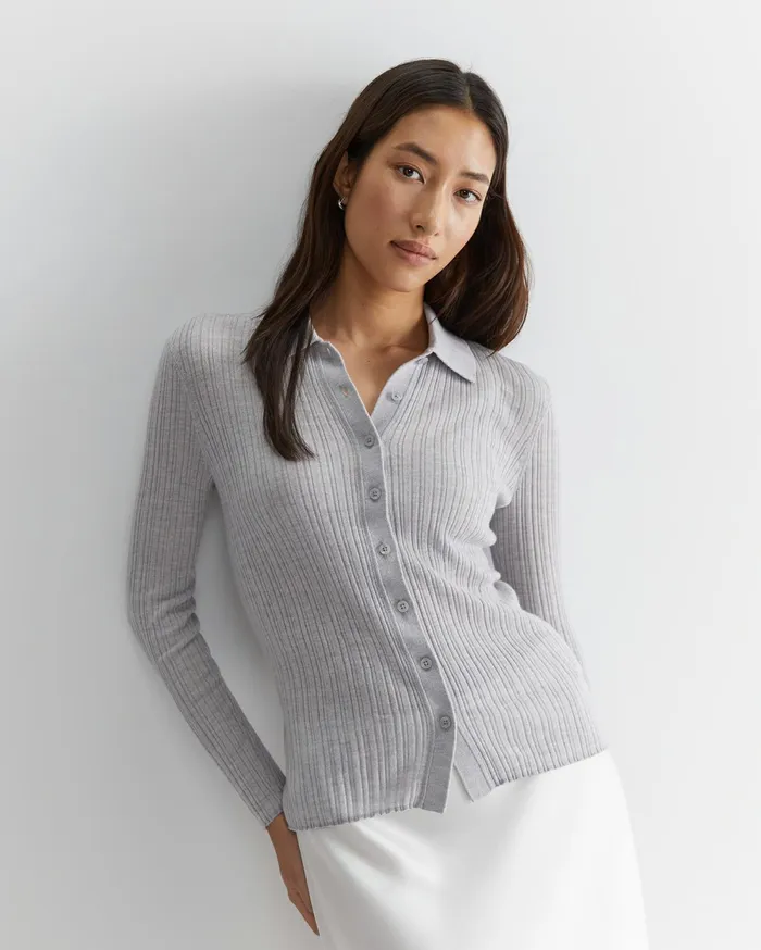 Sportscraft Wool Silk Knit Shirt Grey Marle Women Shirts