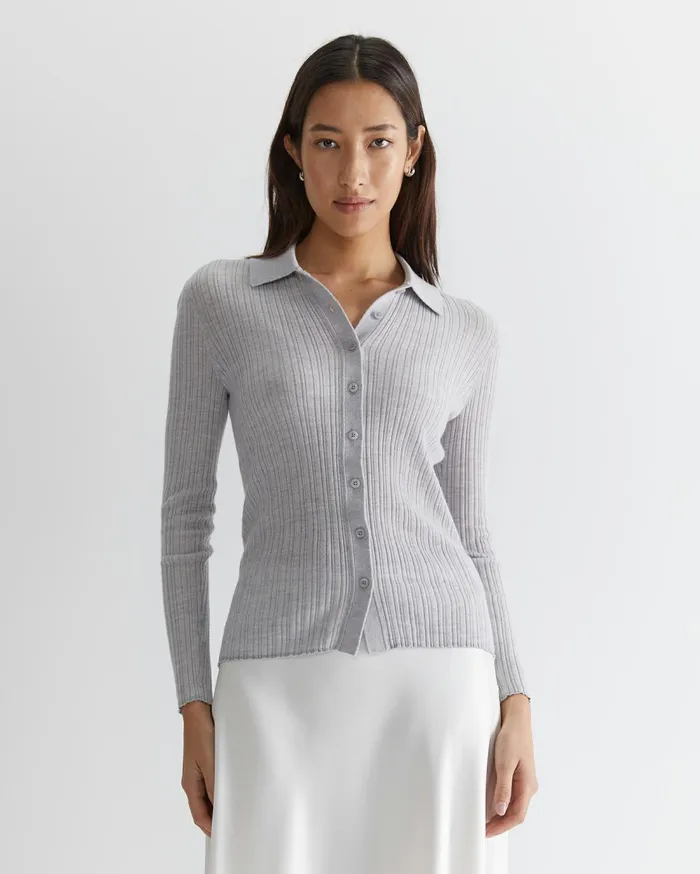 Sportscraft Wool Silk Knit Shirt Grey Marle Women Shirts