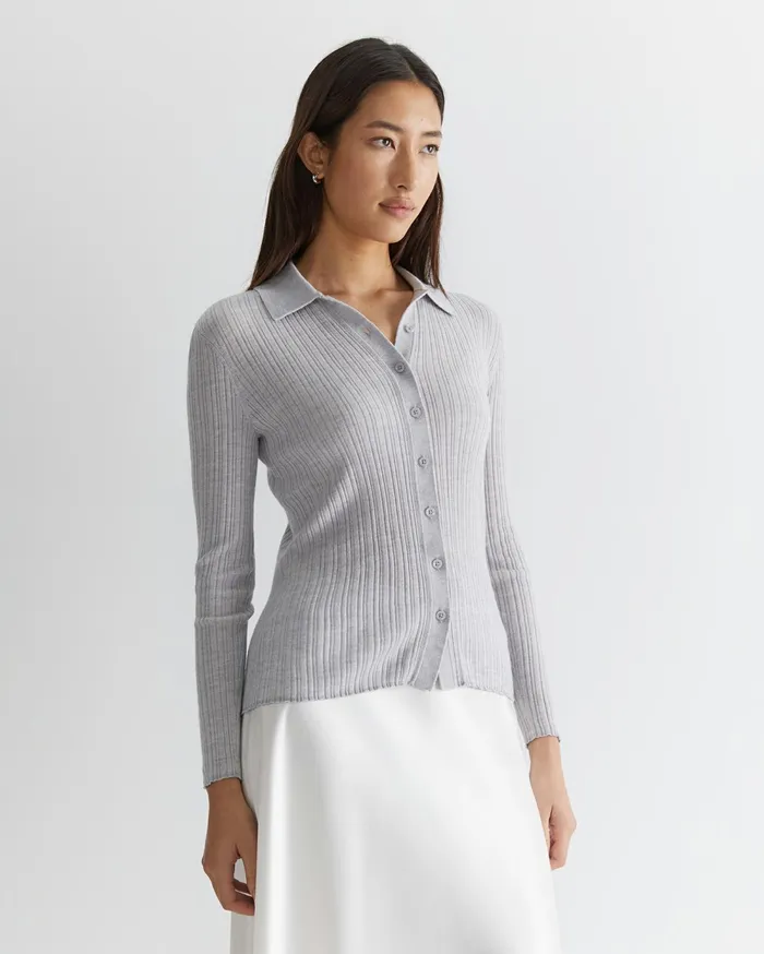 Sportscraft Wool Silk Knit Shirt Grey Marle Women Shirts