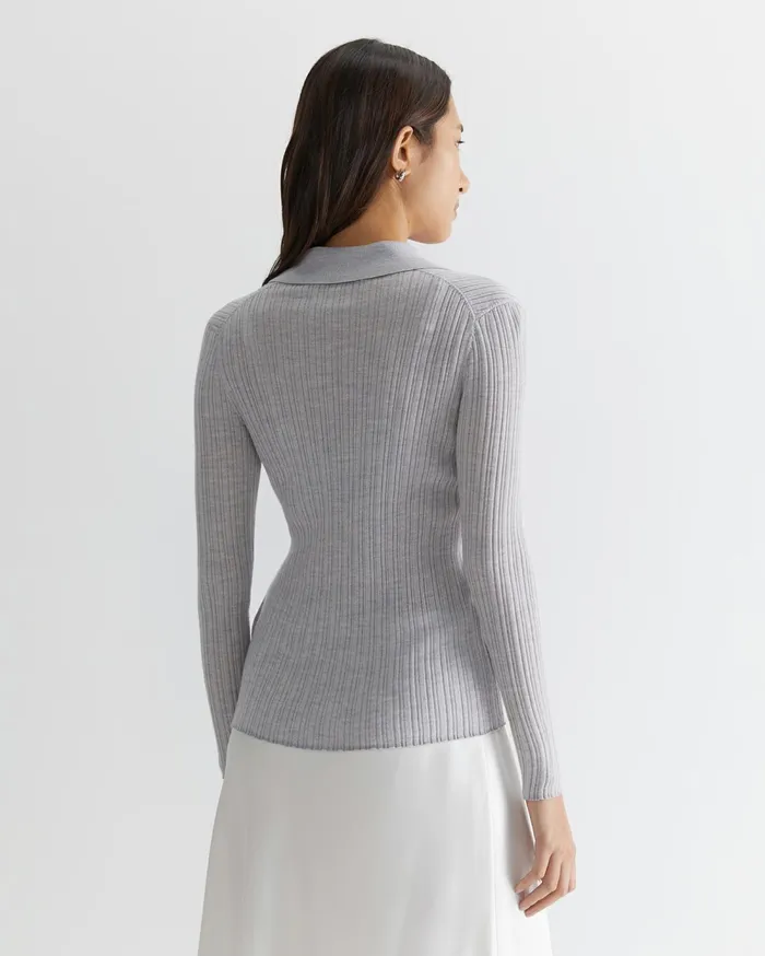 Sportscraft Wool Silk Knit Shirt Grey Marle Women Shirts