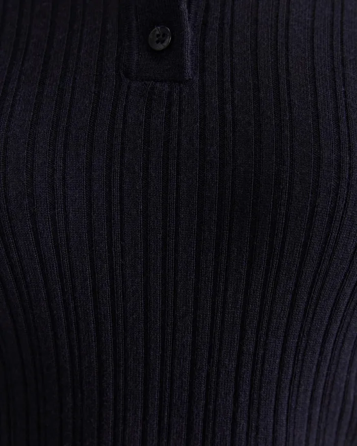 Sportscraft Wool Silk Polo Navy Women Knits and Cardigans