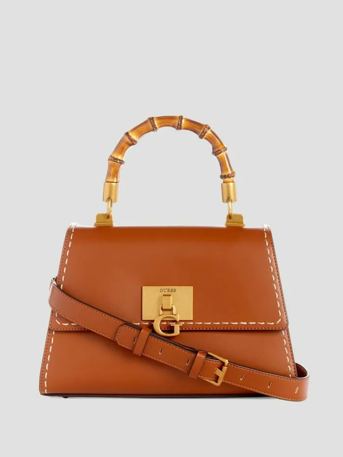 Stephi Bamboo Handle Mini Satchel Cognac Handbags GUESS Women