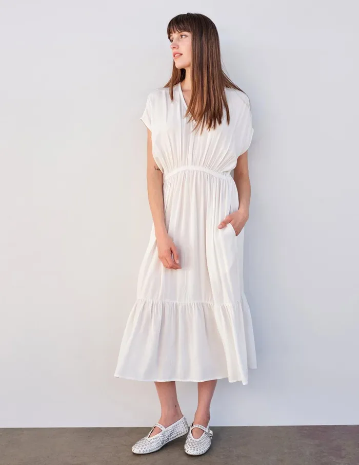 Sundry Clothing Dresses Women Women039s Midi Dress With Ruffle In Cream Cream Sundry Clothing Dresses Women Women039s Midi Dress With Ruffle In Cream Cream