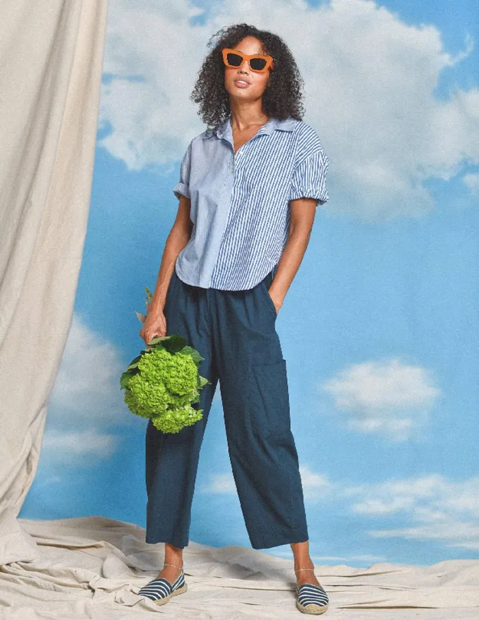 Sundry Clothing Shirting Women Women039s Mixed Media Shirt In Deep Navy Deep Navy