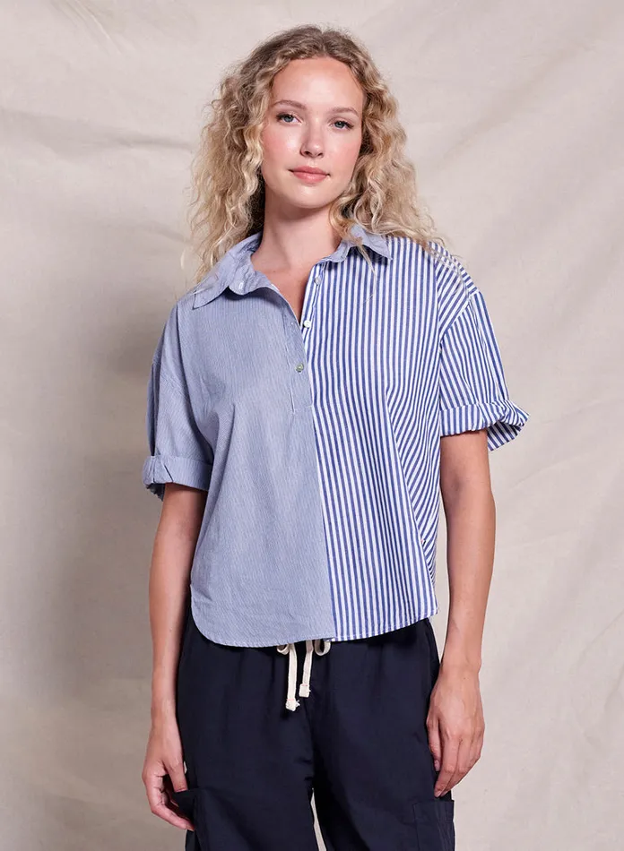 Sundry Clothing Shirting Women Women039s Mixed Media Shirt In Deep Navy Deep Navy