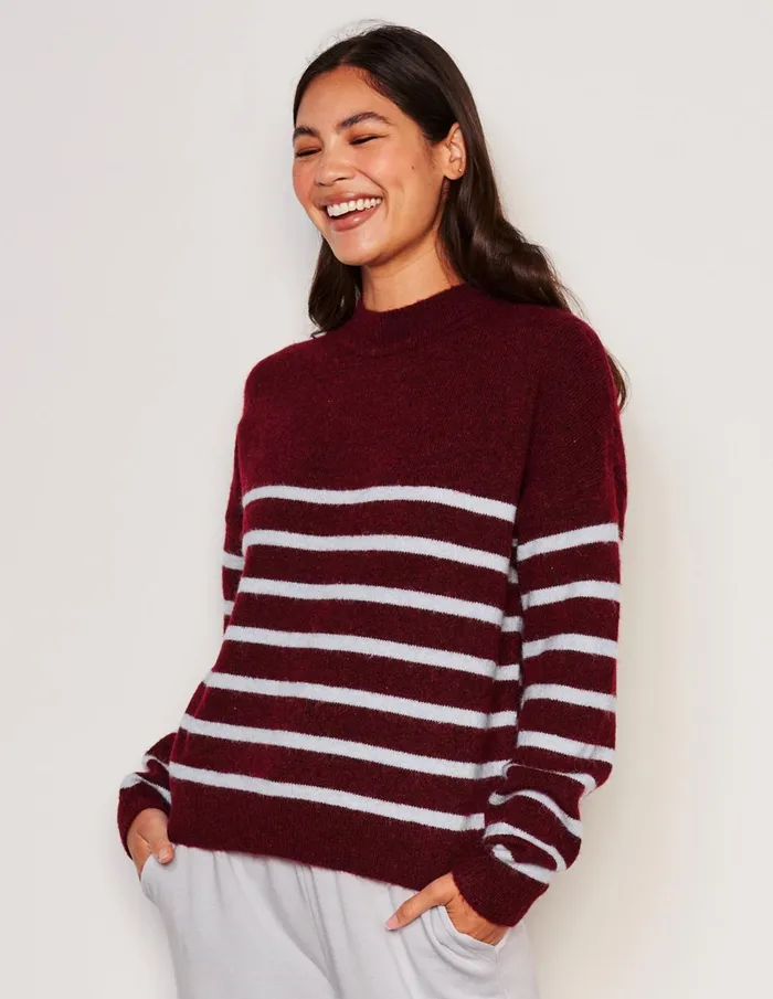 Sundry Clothing Sweaters Women Women039s Stripes Mock Neck Cozy Sweater In Bordeaux Bordeaux Sundry Clothing Sweaters Women Women039s Stripes Mock Neck Cozy Sweater In Bordeaux Bordeaux
