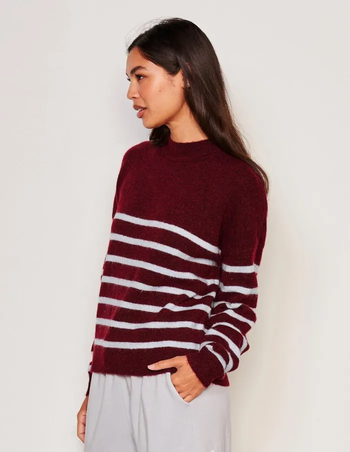 Sundry Clothing Sweaters Women Women039s Stripes Mock Neck Cozy Sweater In Bordeaux Bordeaux
