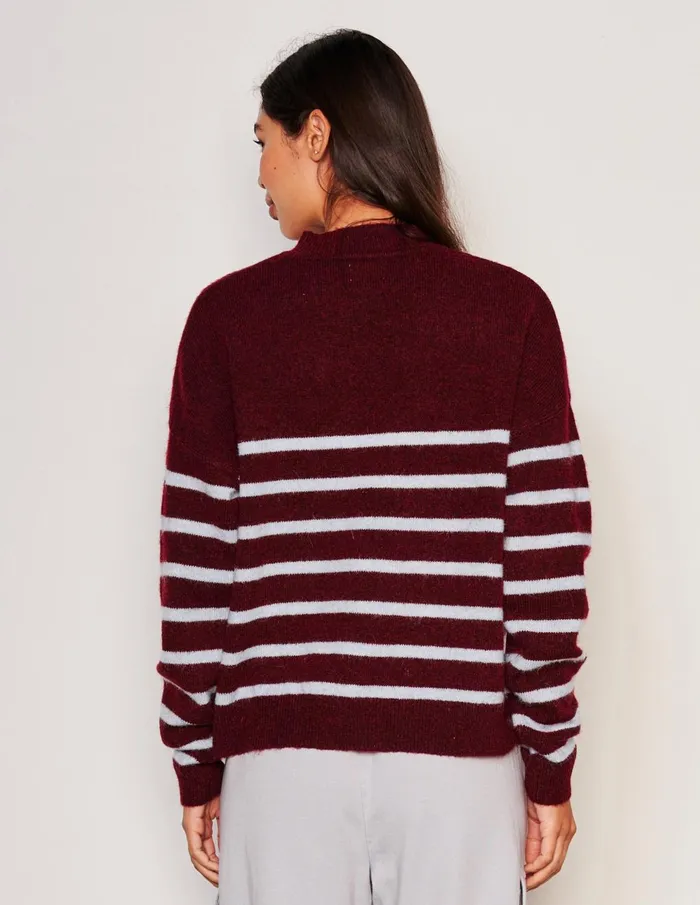 Sundry Clothing Sweaters Women Women039s Stripes Mock Neck Cozy Sweater In Bordeaux Bordeaux