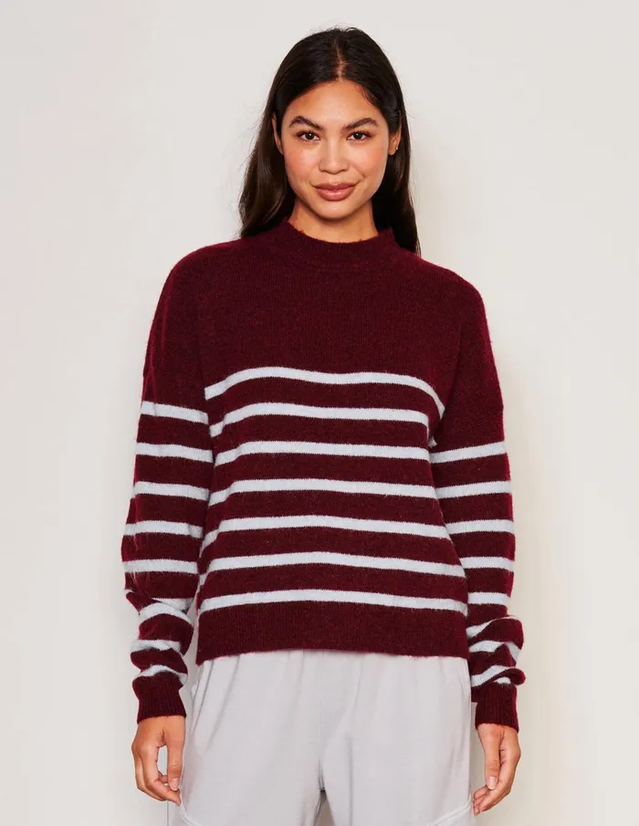 Sundry Clothing Sweaters Women Women039s Stripes Mock Neck Cozy Sweater In Bordeaux Bordeaux