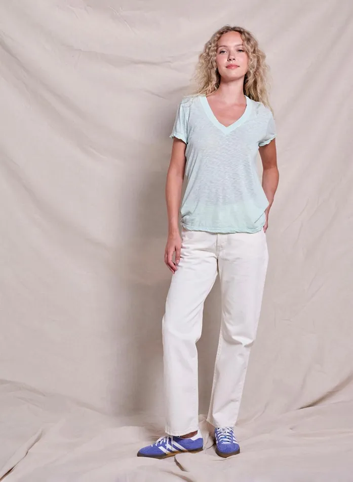 Sundry Clothing Tees Women Women039s Deep VNeck Tee In Sheer Blue Sheer Blue