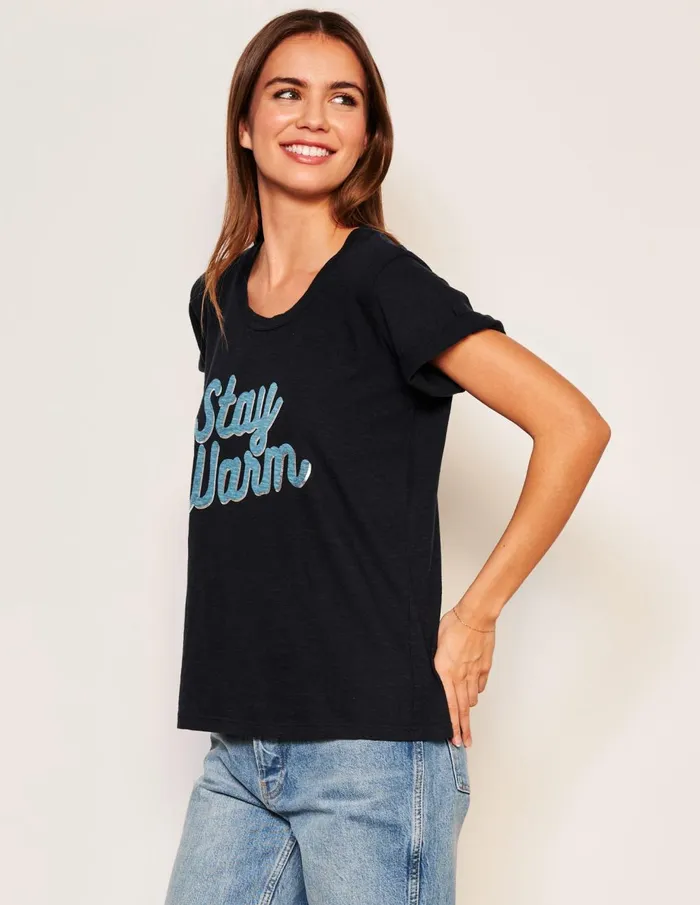 Sundry Clothing Tees Women Women039s Stay Warm Rolled Sleeve Tee In Deep Navy Deep Navy