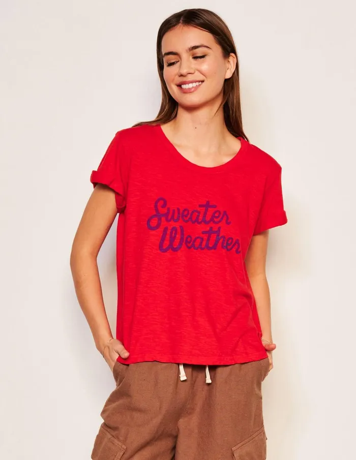 Sundry Clothing Tees Women Women039s Sweater Weather Rolled Sleeve Tee In Flare Red Flare Red Sundry Clothing Tees Women Women039s Sweater Weather Rolled Sleeve Tee In Flare Red Flare Red