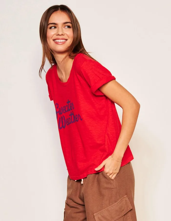 Sundry Clothing Tees Women Women039s Sweater Weather Rolled Sleeve Tee In Flare Red Flare Red Sundry Clothing Tees Women Women039s Sweater Weather Rolled Sleeve Tee In Flare Red Flare Red
