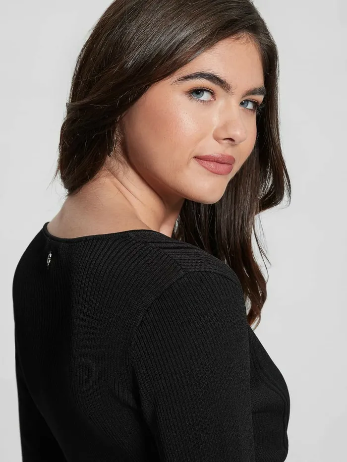 Surplice Soft Bandage Sweater Top Black Tops GUESS Women Surplice Soft Bandage Sweater Top Black Tops GUESS Women