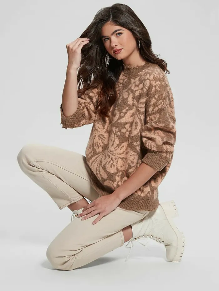 Sweaters and Knits Women GUESS Staci Floral Sweater Folk Floral Print Pink Sweaters and Knits Women GUESS Staci Floral Sweater Folk Floral Print Pink