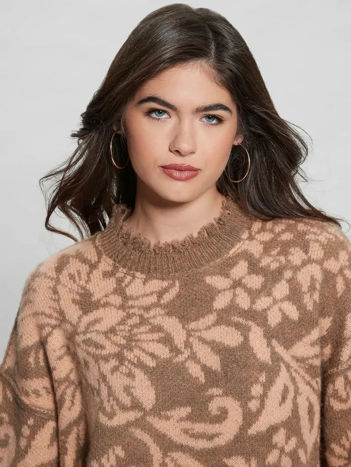 Sweaters and Knits Women GUESS Staci Floral Sweater Folk Floral Print Pink Sweaters and Knits Women GUESS Staci Floral Sweater Folk Floral Print Pink