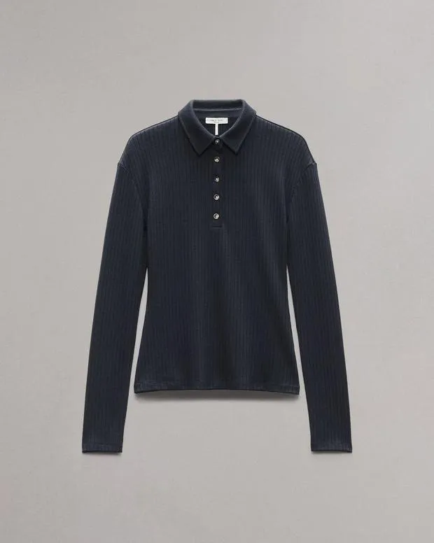 Sweaters and SweatshirtsShirts and Tops The Knit Rib Polo Shirt Dark ChocolateLight BlueSalute 8211 rag and bone Women
