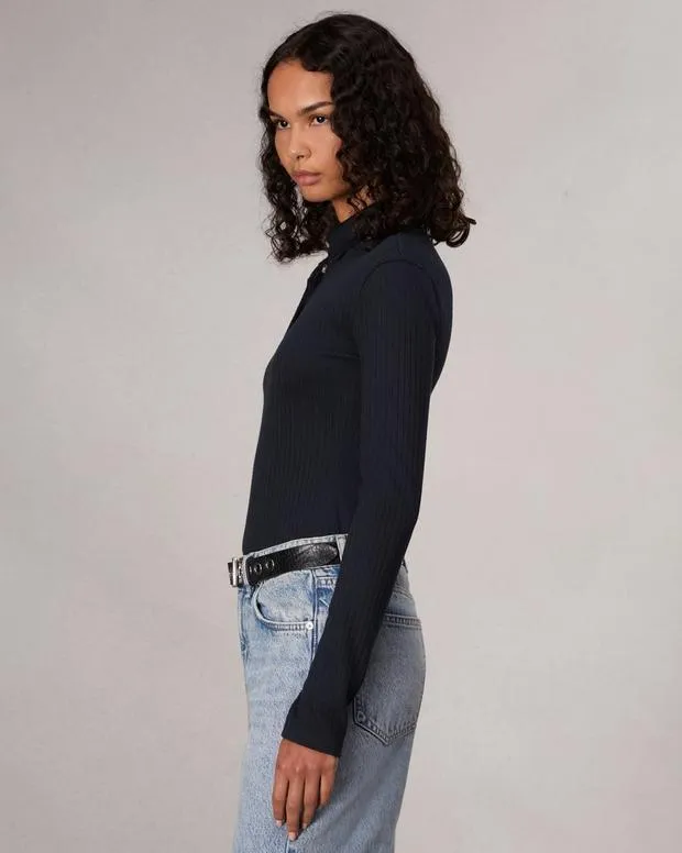 Sweaters and SweatshirtsShirts and Tops The Knit Rib Polo Shirt Dark ChocolateLight BlueSalute 8211 rag and bone Women