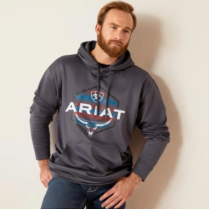Sweatshirts and Hoodies Men Ariat Logo Tek Fleece Hoodie Odyssey Gray Heather