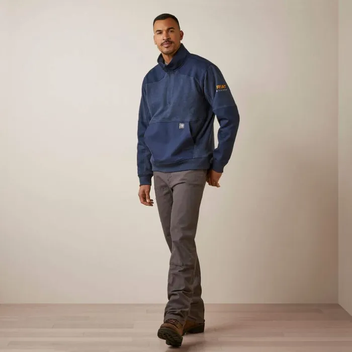 Sweatshirts and Hoodies Men Ariat Rebar Workman Duracanvas 14 Zip Sweatshirt Navy Heather Navy