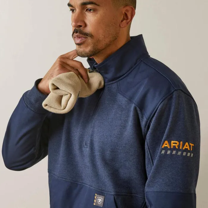 Sweatshirts and Hoodies Men Ariat Rebar Workman Duracanvas 14 Zip Sweatshirt Navy Heather Navy