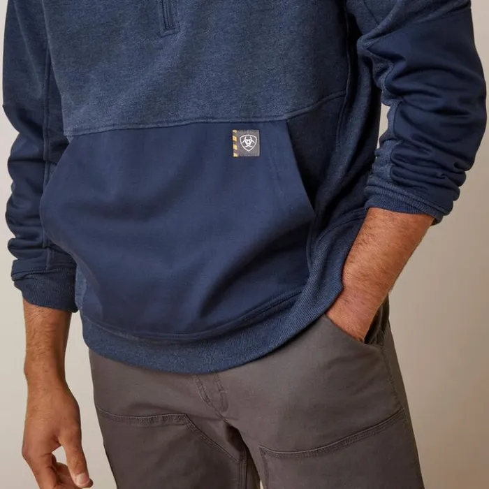 Sweatshirts and Hoodies Men Ariat Rebar Workman Duracanvas 14 Zip Sweatshirt Navy Heather Navy