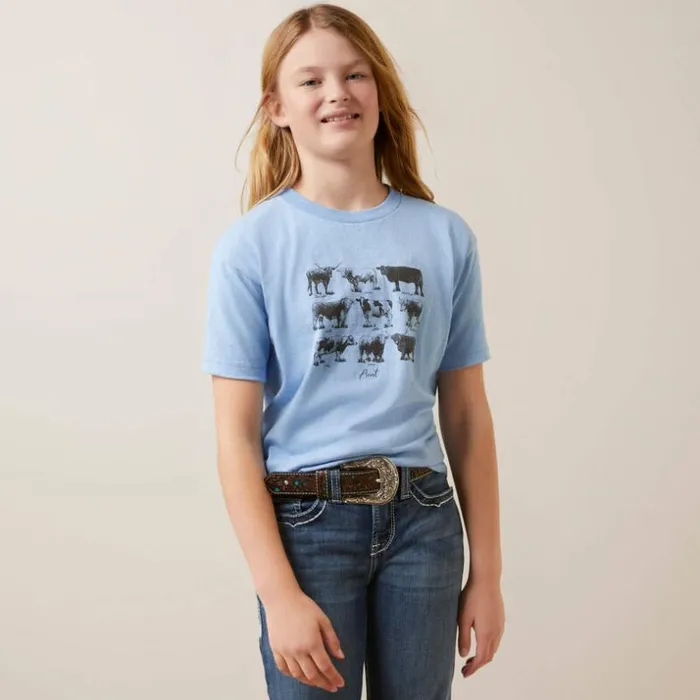 TShirts and Polos Kids Ariat Ariat Cow Chart TShirt Light Blue Heather