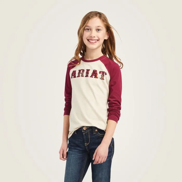 TShirts and Polos Kids Ariat REAL Zuma Baseball Shirt Oatmeal Heather