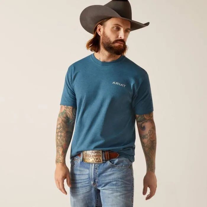 TShirts and Polos Men Ariat Ariat Western Wire TShirt Steel Blue Heather TShirts and Polos Men Ariat Ariat Western Wire TShirt Steel Blue Heather