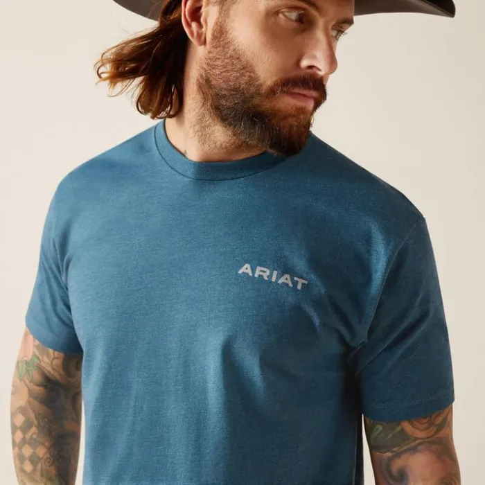 TShirts and Polos Men Ariat Ariat Western Wire TShirt Steel Blue Heather TShirts and Polos Men Ariat Ariat Western Wire TShirt Steel Blue Heather