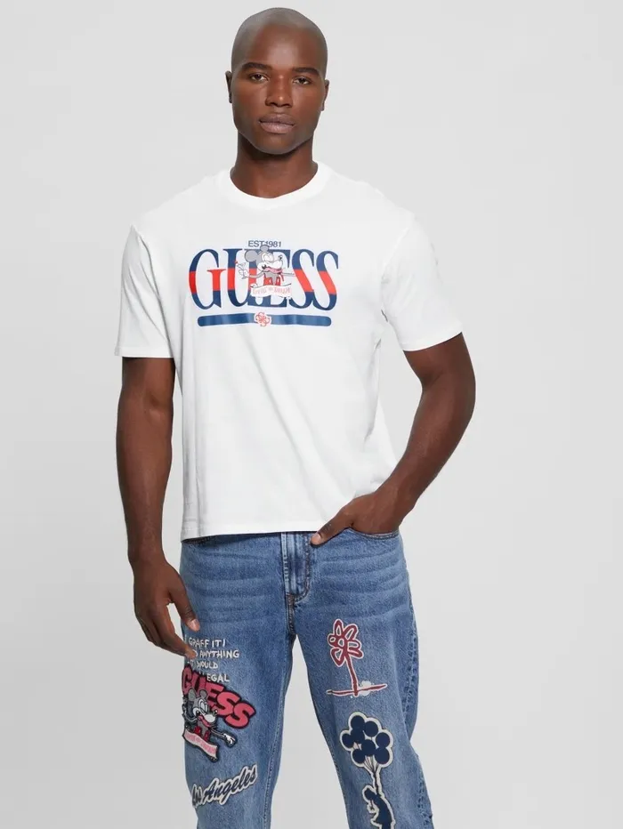 TShirts and Tanks Men GUESS Cartoon Signature Tee Pure White